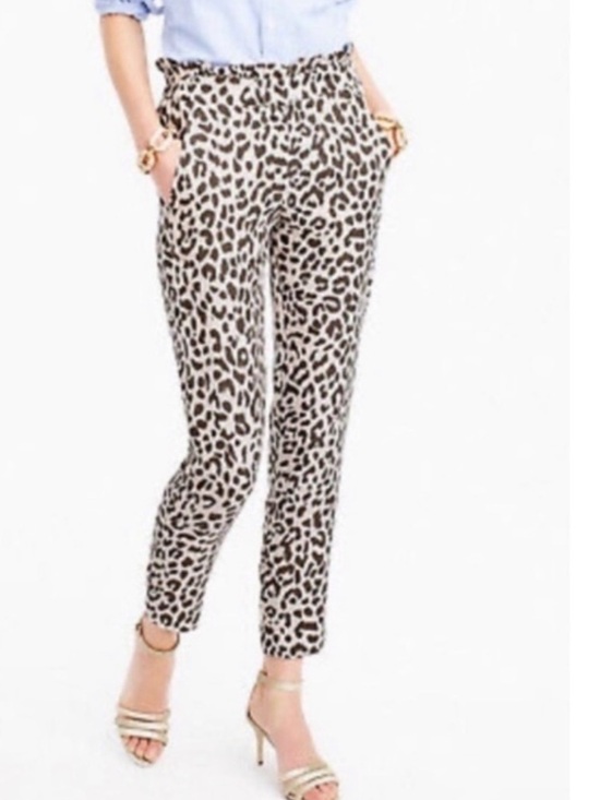 J. Crew Pants - J. Crew Linen Paper Bag stretch waist leopard print trousers size 6 career